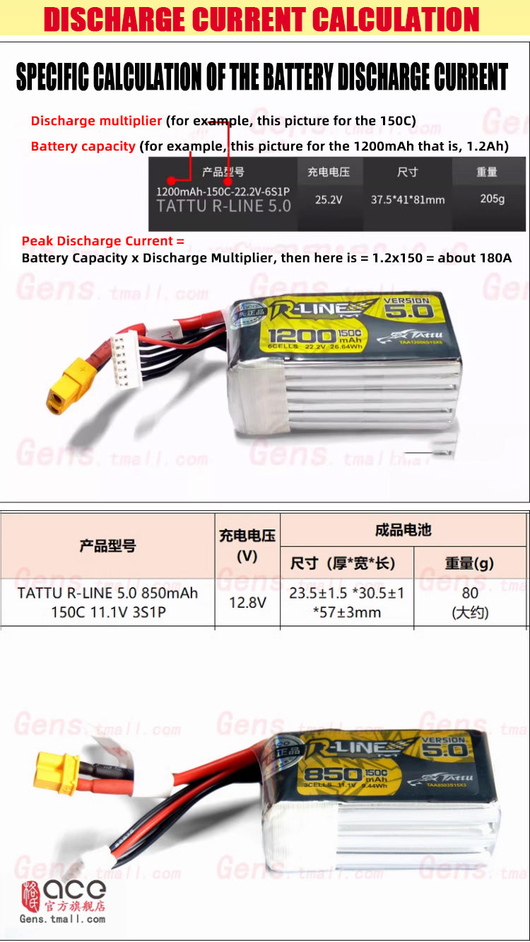 Tattu R-Line 5.0 Series Higher Capacity for FPV Racing Drone Parts with XT60 Plug 6S Battery