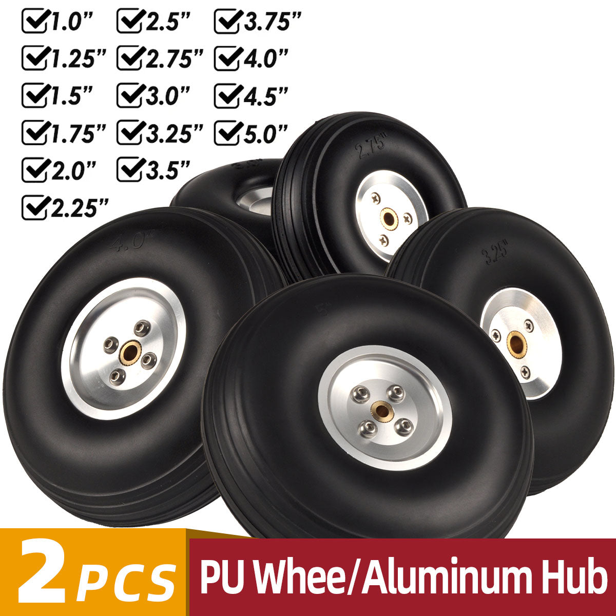 1 pair 1~5inch PU wheel with Dia-Casting Aluminum Hub