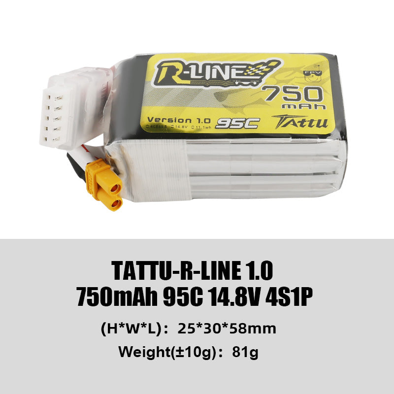 Tattu R-Line 1.0 95C 500 550 650 750 850 1050 1300 1550mAh LiPo Battery 1S/2S/3S/4S/6S XT60 Plug FPV Racing Drone RC Quadcopter