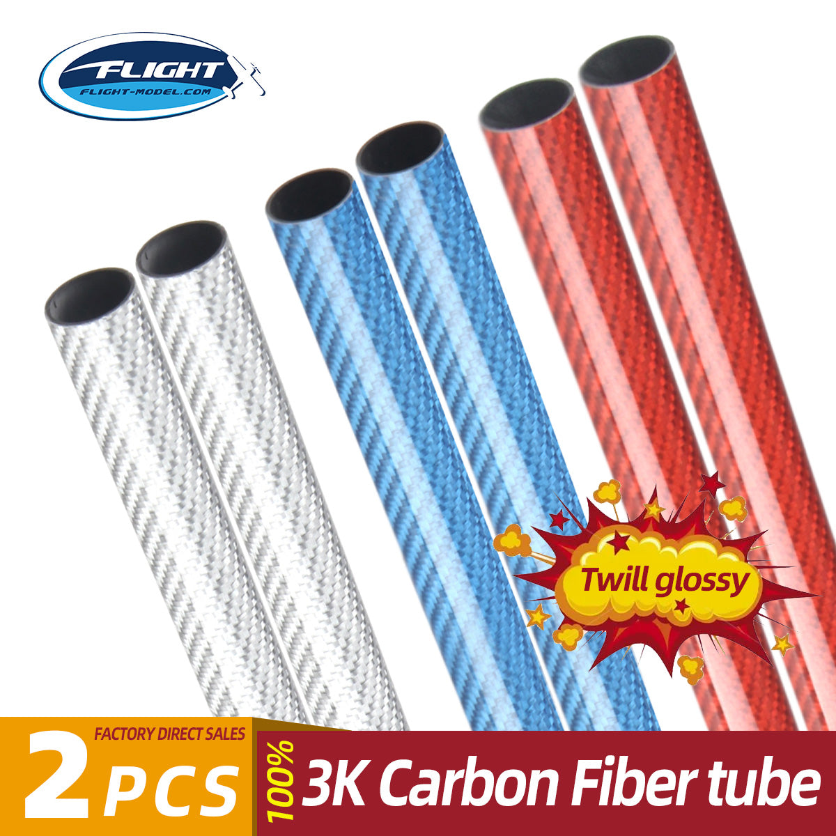 Colored 2pcs 8x10mm 500mm Length 3K Glossy Surface Carbon Fiber Tube