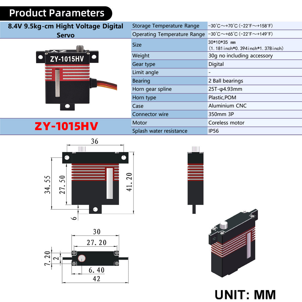ZYHOBBY Digital Servo ZY-1015HV 9.5KG High Pressure Digital Digital Servo Coreless Motor