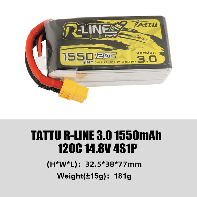 Grepow Tattu R-Line 3.0 Series 4S/6S with XT60 Plug Higher Capacity for Competitive FPV Racing