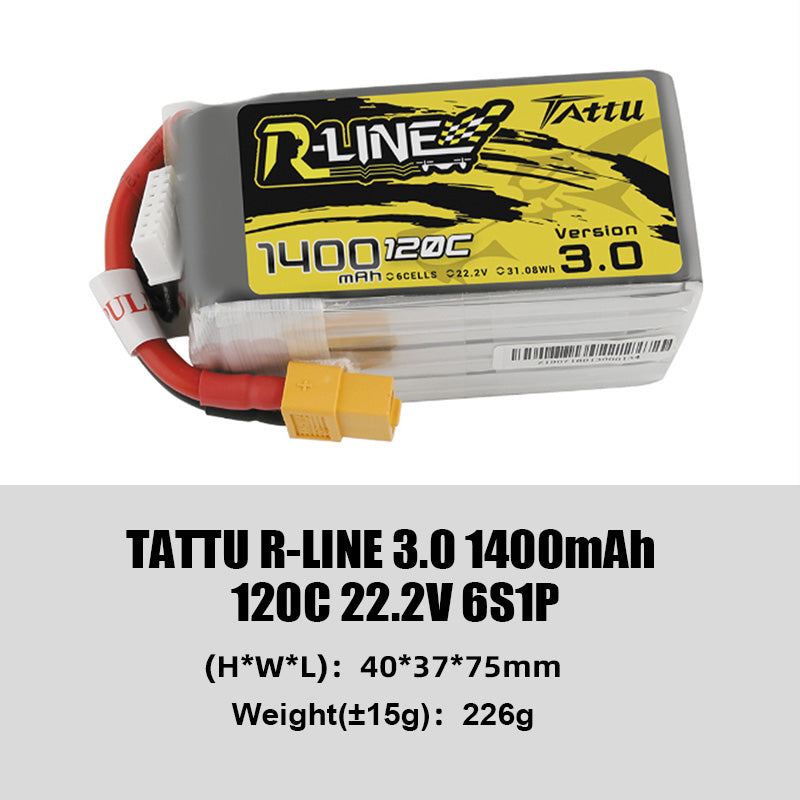 Grepow Tattu R-Line 3.0 Series 4S/6S with XT60 Plug Higher Capacity for Competitive FPV Racing