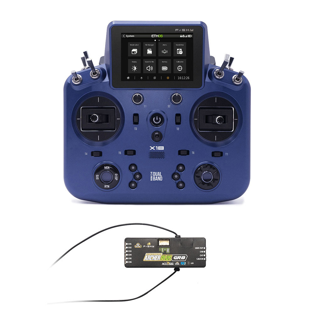 Archer Plus R8 Receiver 2.4GHz and NOBRIM Tandem X18 Remote Control with Color Touch Screen Controller for RC Model Airplane Transmitters (Blue FCC) (Remote Control (red) with Receivers 2.4GHz)