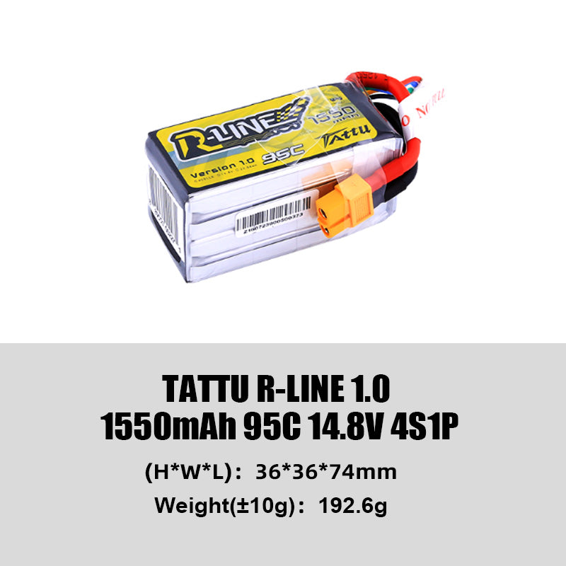Tattu R-Line 1.0 95C 500 550 650 750 850 1050 1300 1550mAh LiPo Battery 1S/2S/3S/4S/6S XT60 Plug FPV Racing Drone RC Quadcopter