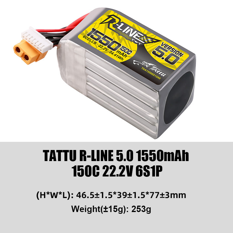 Tattu R-Line 5.0 Series Higher Capacity for FPV Racing Drone Parts with XT60 Plug 6S Battery