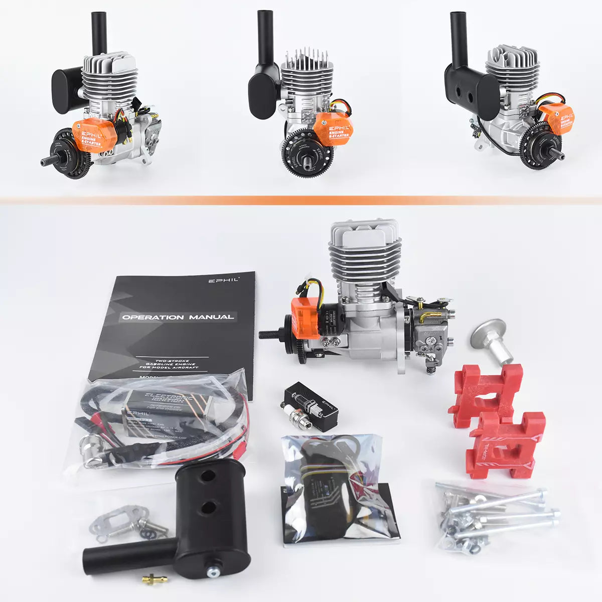 EPHIL X-Series Model Aircraft Gasoline Engine with Electric Starter Single/Twin Cylinder Side/Rear Type