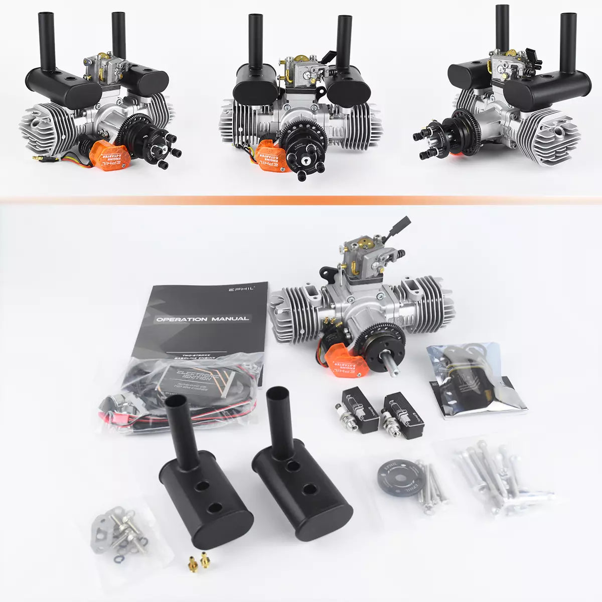 EPHIL X-Series Model Aircraft Gasoline Engine with Electric Starter Single/Twin Cylinder Side/Rear Type