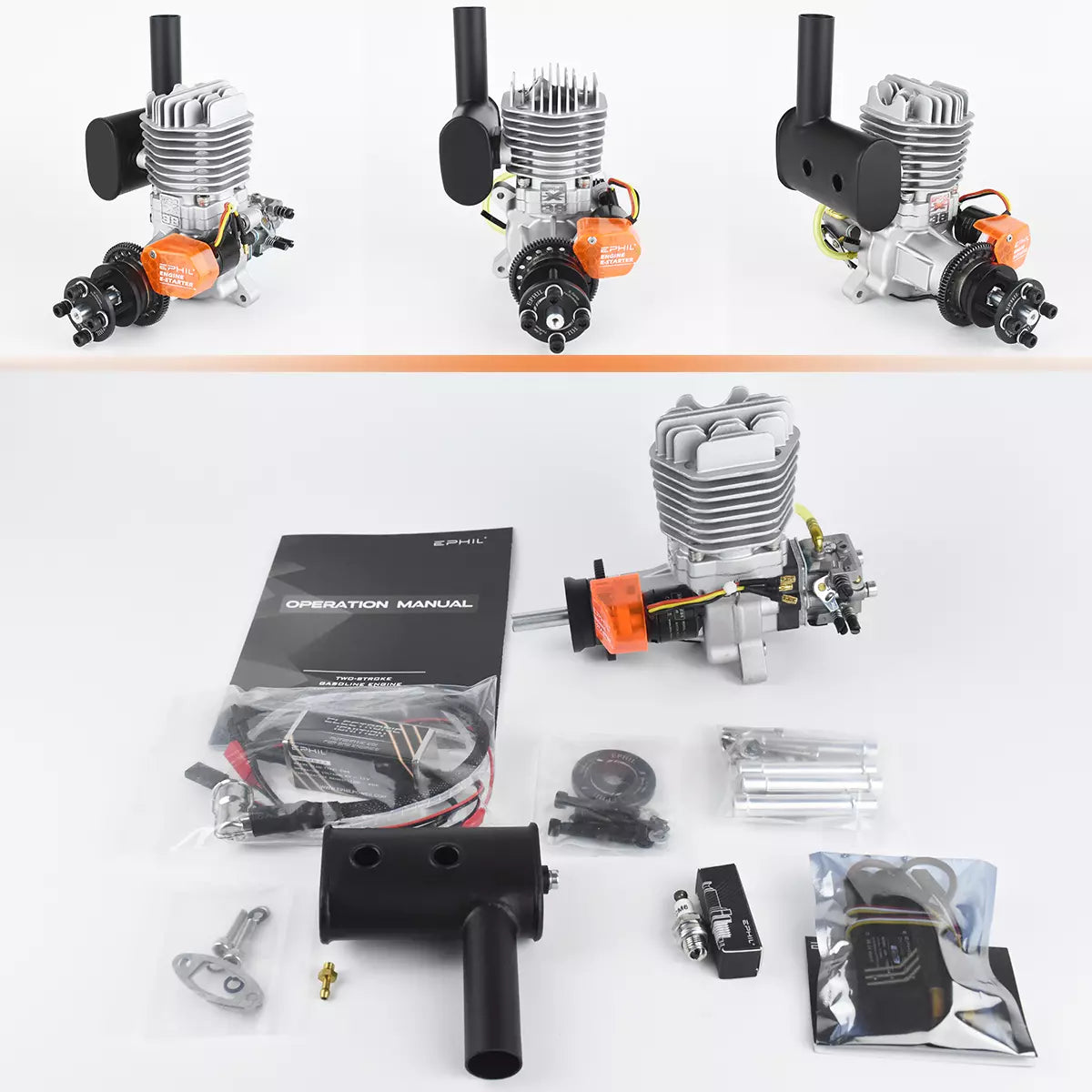 EPHIL X-Series Model Aircraft Gasoline Engine with Electric Starter Single/Twin Cylinder Side/Rear Type