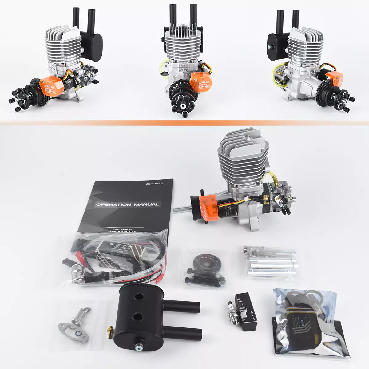 EPHIL X-Series Model Aircraft Gasoline Engine with Electric Starter Single/Twin Cylinder Side/Rear Type