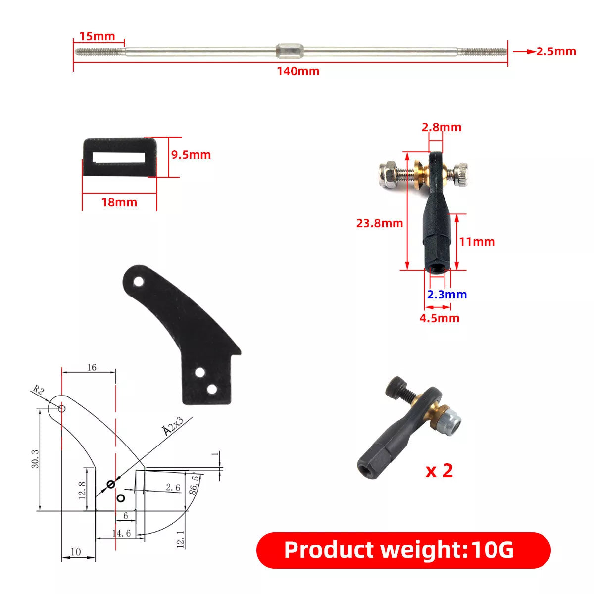 Remote Control Spare Parts Tie Rod Series for Rudder Angle Piece, Pushrod, Ball Head Models