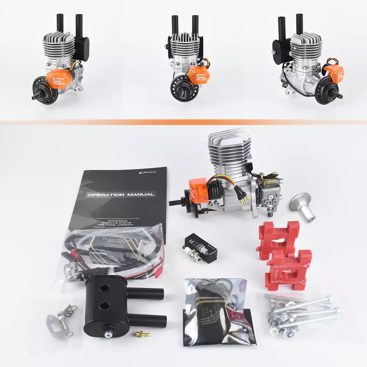 EPHIL X-Series Model Aircraft Gasoline Engine with Electric Starter Single/Twin Cylinder Side/Rear Type