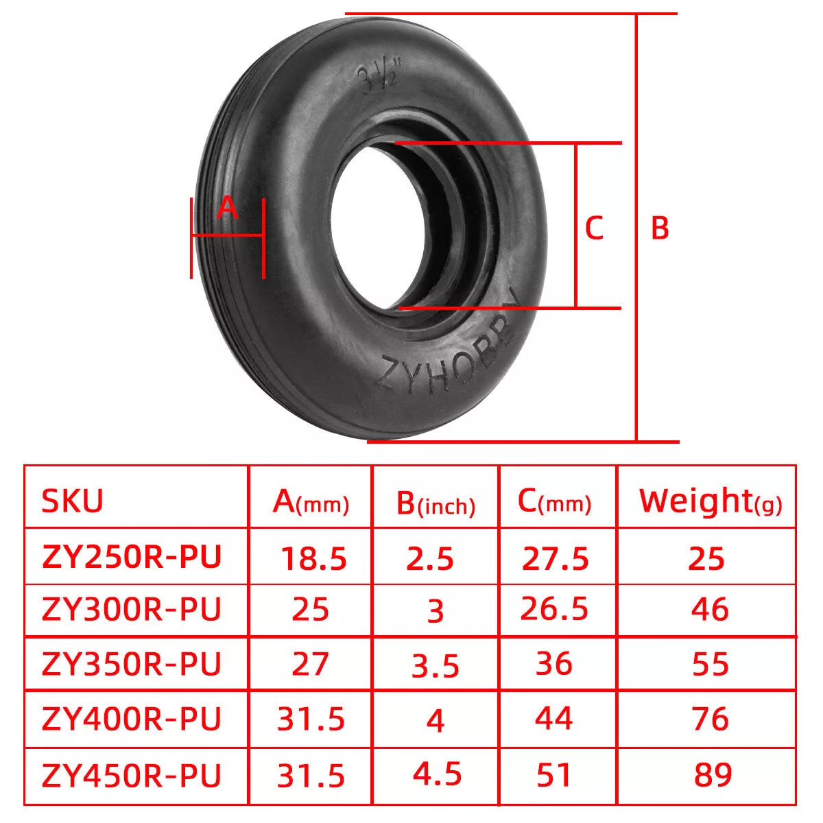 1 piece 3/3.5/4/4.5 inch rubber PU tire for RC airplane models