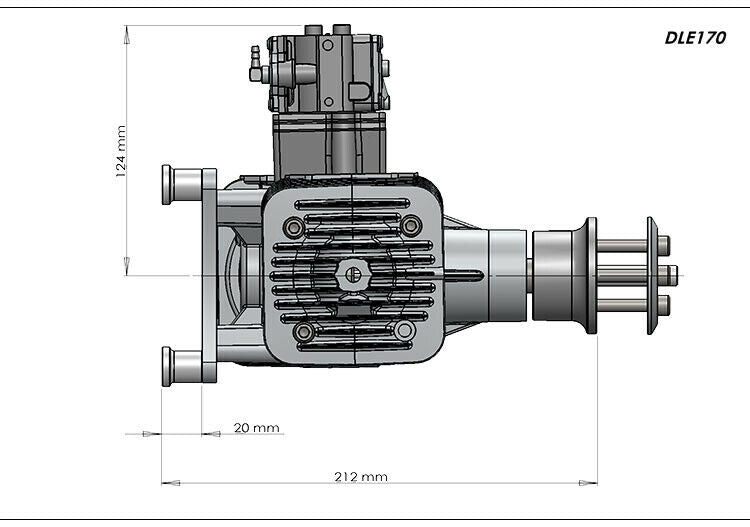 DLE 170CC Gas Engine Twin Cylinder Two Stroke Side Exhaust with CDI & Muffler