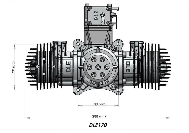 DLE 170CC Gas Engine Twin Cylinder Two Stroke Side Exhaust with CDI & Muffler