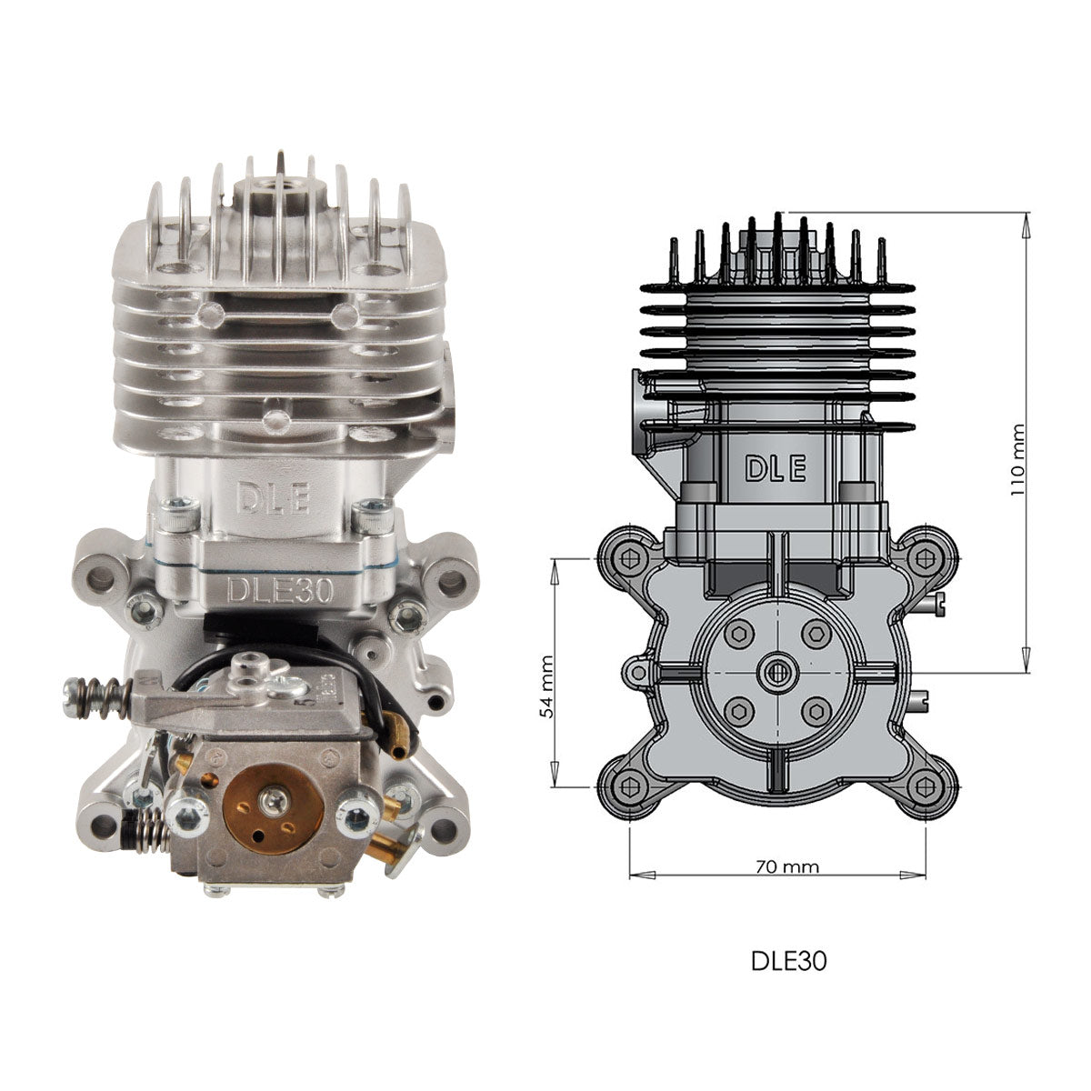 DLE 30CC Gasoline Engine Single Cylinder Two Stroke Side Exhaust w/ CDI &Muffler