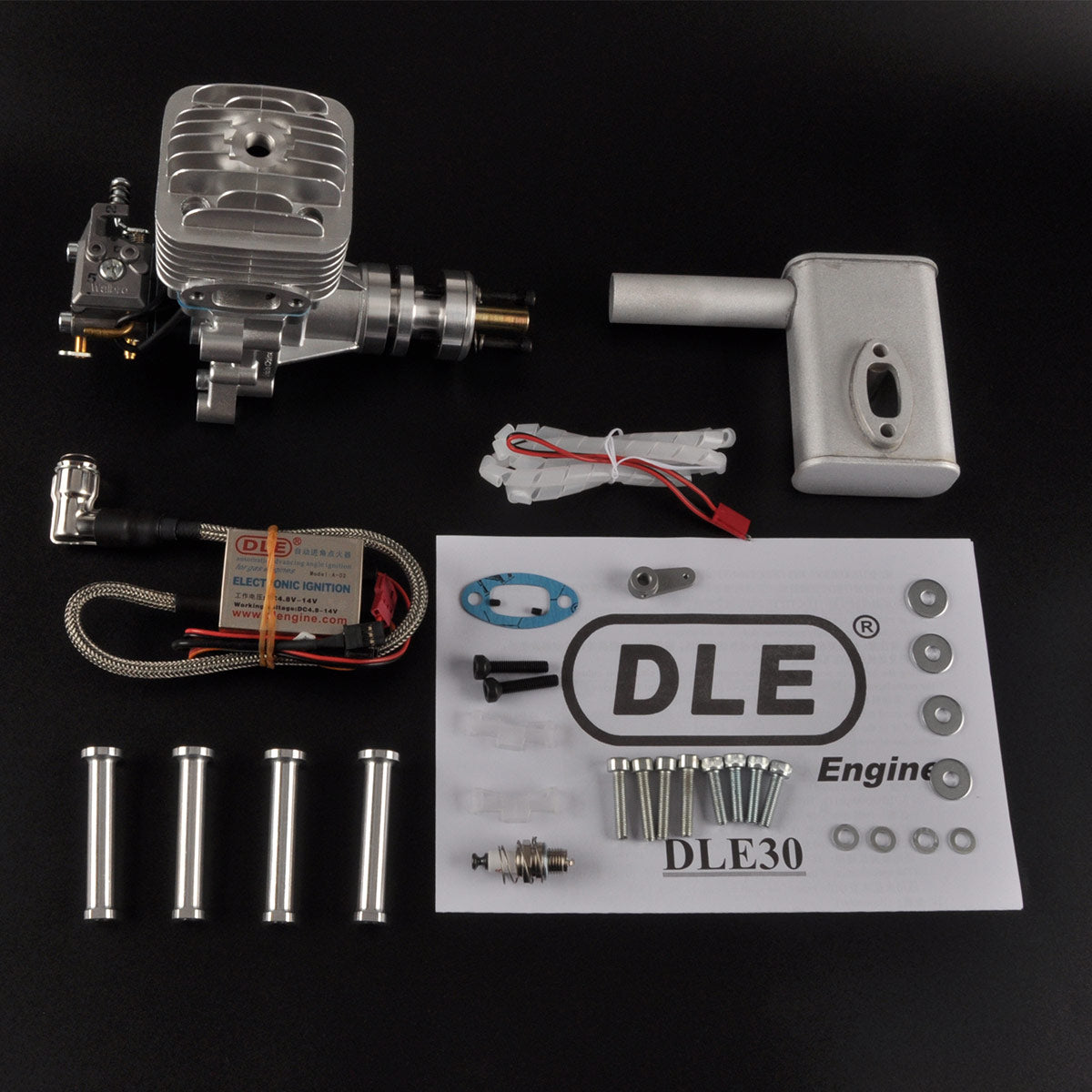 DLE 30CC Gasoline Engine Single Cylinder Two Stroke Side Exhaust w/ CDI &Muffler