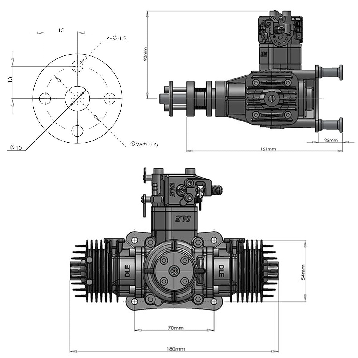 DLE 40CC Twin Cylinder Two Stroke Side Exhaust Gas Engine w/ Muffler&Ignition