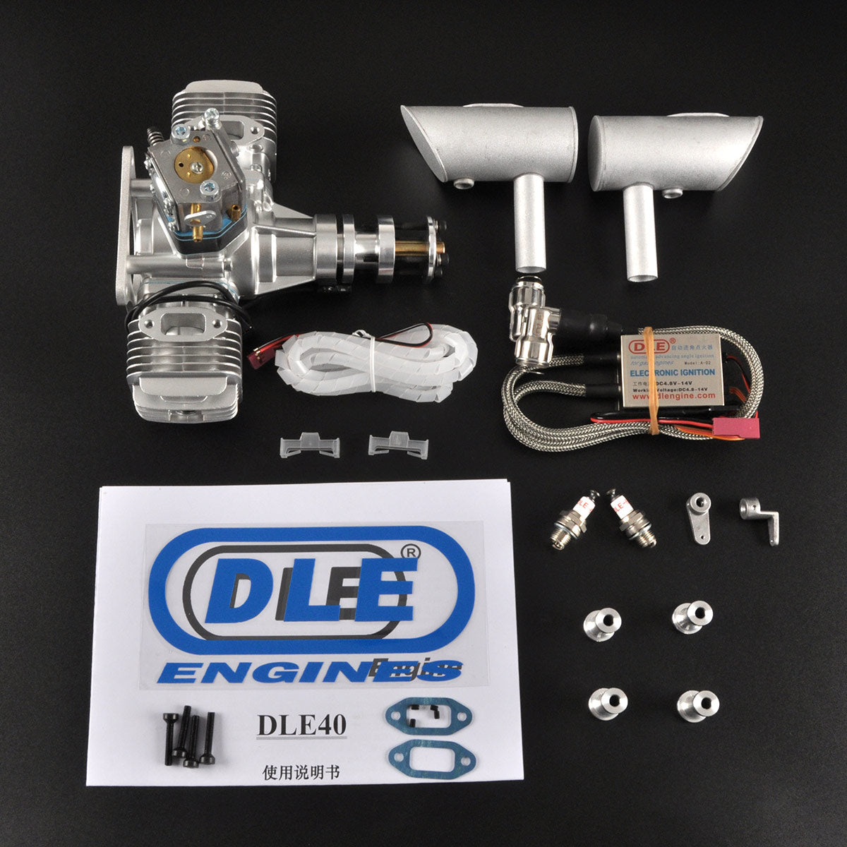 DLE 40CC Twin Cylinder Two Stroke Side Exhaust Gas Engine w/ Muffler&Ignition