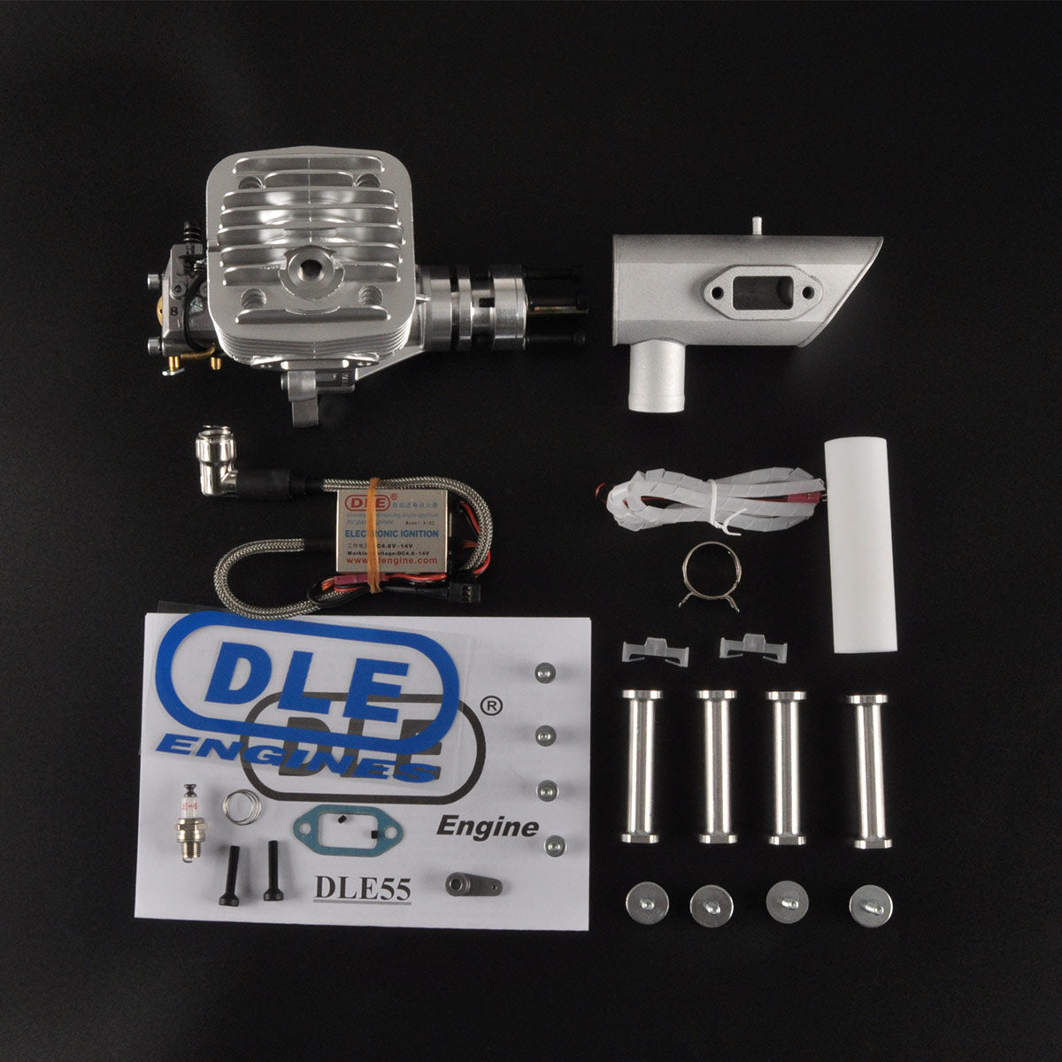 DLE 55CC Single Cylinder Two Stroke Side Exhaust Gas Engine w/ Muffler&Ignition