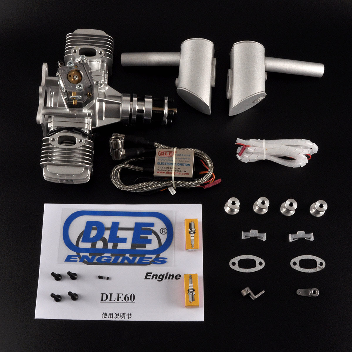 DLE 60CC Gas Engine Twin Cylinder Two Stroke Side Exhaust with CDI & Muffler