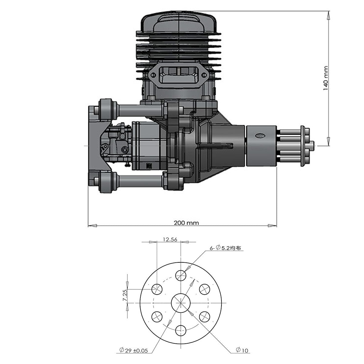 DLE 85CC Gas Engine Single Cylinder Two Stroke Side Exhaust with CDI & Muffler