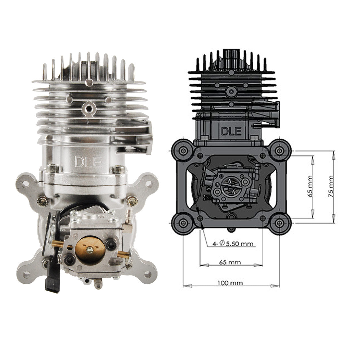 DLE 85CC Gas Engine Single Cylinder Two Stroke Side Exhaust with CDI & Muffler