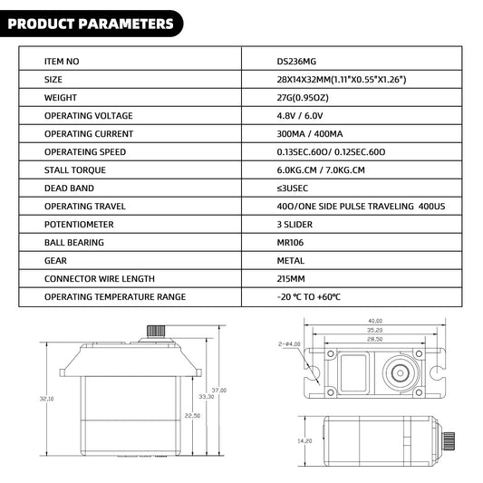 Corona DS236MG Digital Metal Gear Servo for Fixed Wing / Helicopter