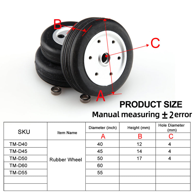 1.75~4.5inch Rubber Wheel Replacement Tire for RC Airplane