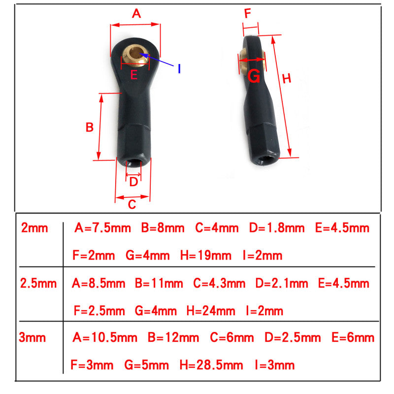 M2 M2.5 M3 Ball Head Clevis set (10 pack)