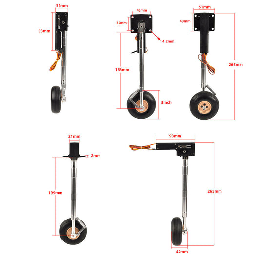 1 pair Electronic Retractable Landing Gears w/ Wheel 265mm for 10kg RC Airplane