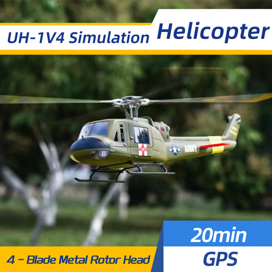 FLYWING UH-1 4-Blades H1 System Heilcopter M10N GPS Mode One Key Return 10 Channel Transmitter RTF Version