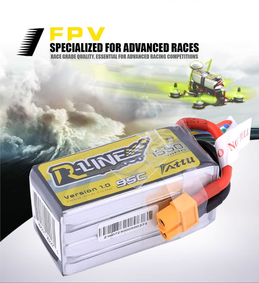 Tattu R-Line 1.0 95C 500 550 650 750 850 1050 1300 1550mAh LiPo Battery 1S/2S/3S/4S/6S XT60 Plug FPV Racing Drone RC Quadcopter