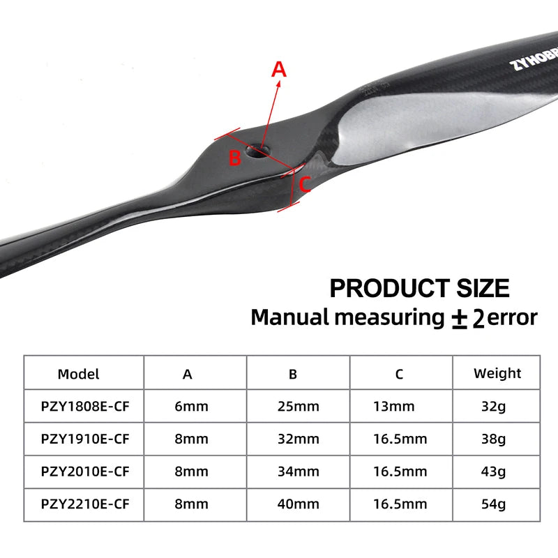 1PC Carbon Fiber Electric Propeller for RC Airplane, Propeller, CW, 18x8, 19x10, 20x10, 22x10, 16x08, 17x08, 1Pc