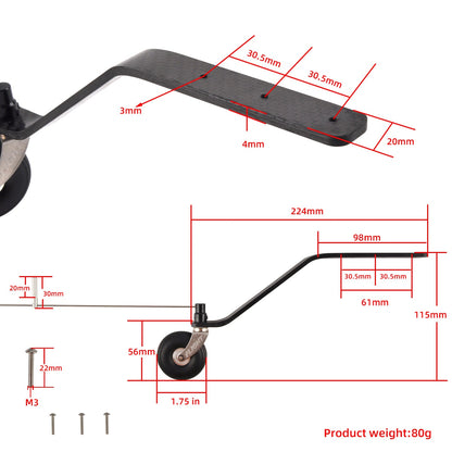 1Pc ZYHOBBY Carbon Fiber Tail Landing Gear with Wheel 30CC 50CC 100CC 150CC for RC Fix Wing Model Airplane