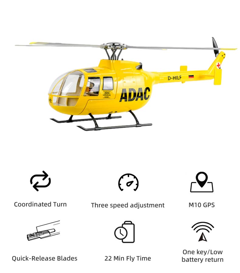 Flywing RTF BO105 470 V3 ADAC 10CH RC Helicopter With ACE Flight Control