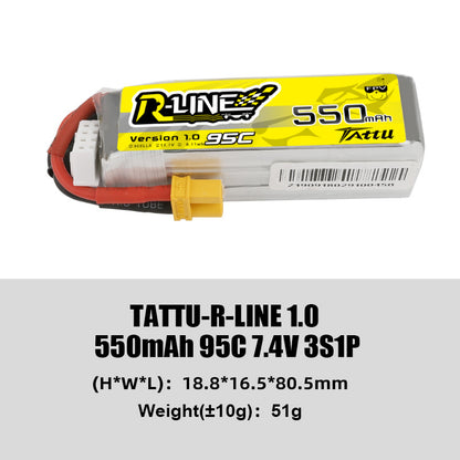 Tattu R-Line 1.0 95C 500 550 650 750 850 1050 1300 1550mAh LiPo Battery 1S/2S/3S/4S/6S XT60 Plug FPV Racing Drone RC Quadcopter