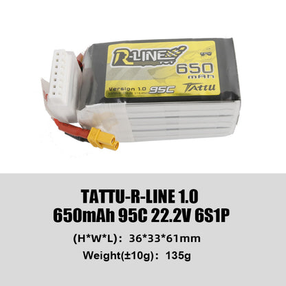 Tattu R-Line 1.0 95C 500 550 650 750 850 1050 1300 1550mAh LiPo Battery 1S/2S/3S/4S/6S XT60 Plug FPV Racing Drone RC Quadcopter
