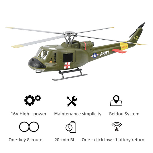 FLYWING UH-1 4-Blades H1 System Heilcopter M10N GPS Mode One Key Return 10 Channel Transmitter RTF Version