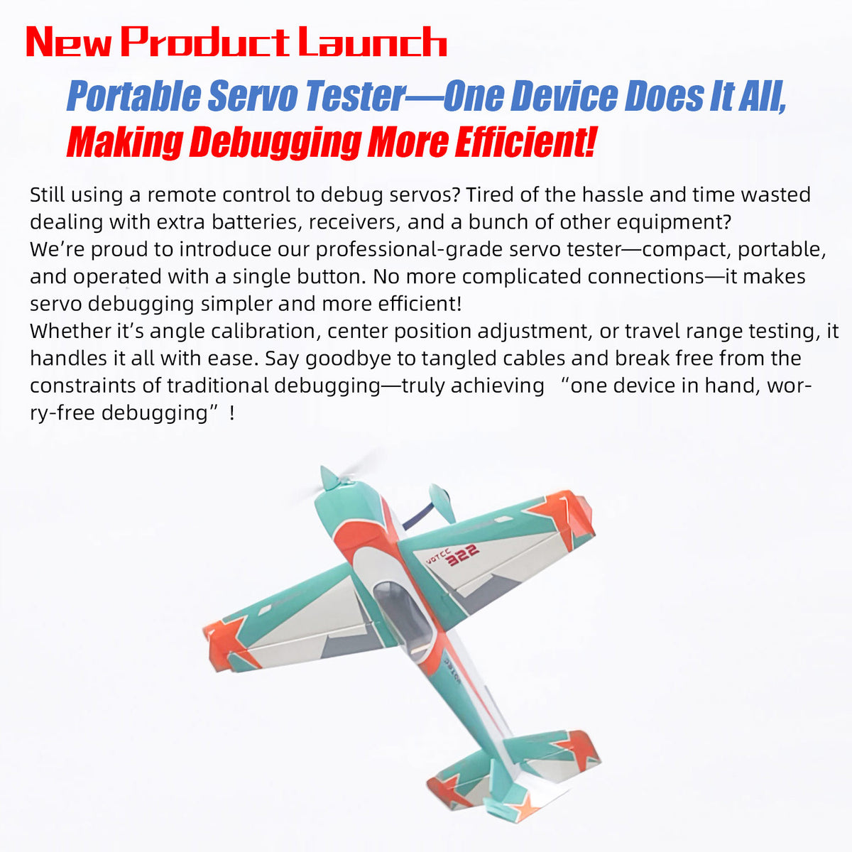 Portable Servo Tester 5-Channel Output Built-in Battery 800–2200 μs RC Model Servo/Landing Gear Tester