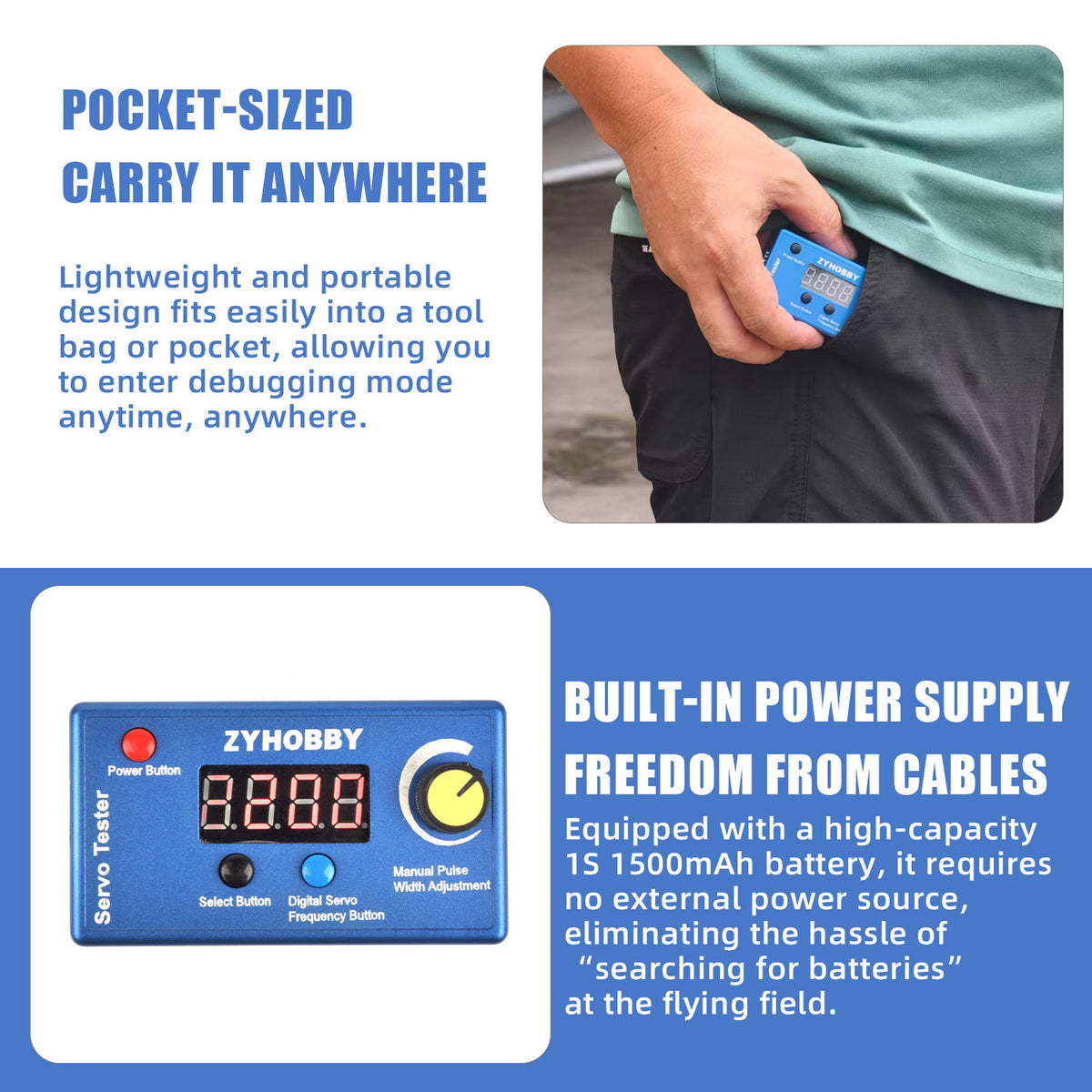 Portable Servo Tester 5-Channel Output Built-in Battery 800–2200 μs RC Model Servo/Landing Gear Tester