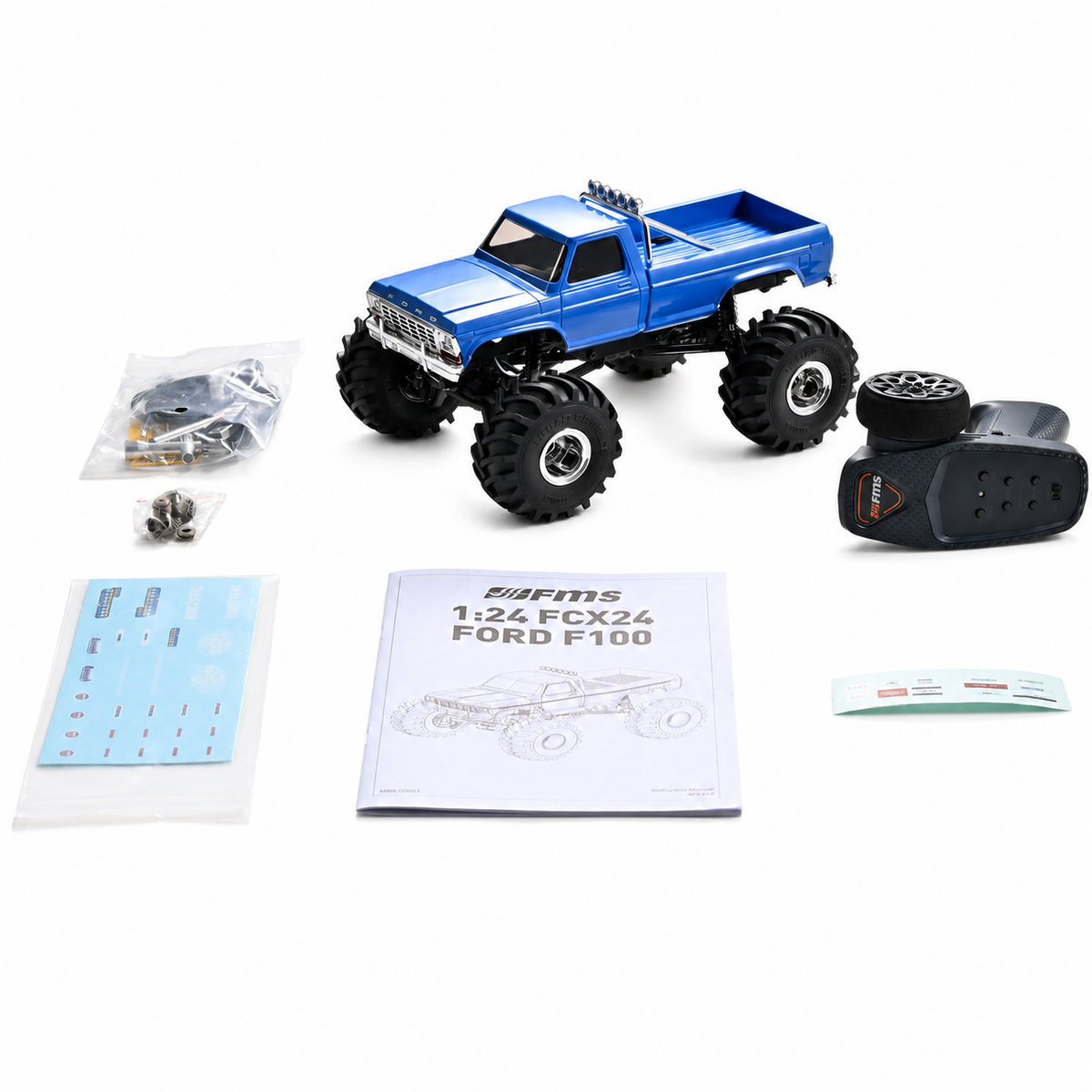 FlightModel FMS FCX24 Ford F-100 1/24 RC Crawler Magnetic Quick-Release Body & Remote Control Light
