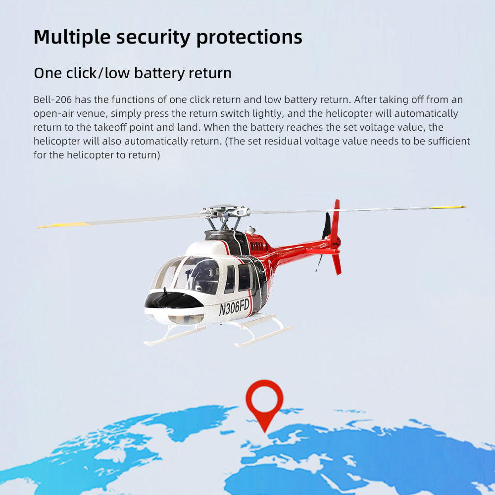 FLYWING BELL206 Helicopter 4-blades H1 System M10 GPS Mode+3D Acro Mode One Key Return 10 Channel Transmitter RTF Version