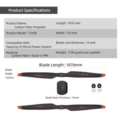 73*30in Large Propellers Carbon Fiber Propellers CW+CCW for HW H15PLUS Power Motor for RC Aircraft and Drones