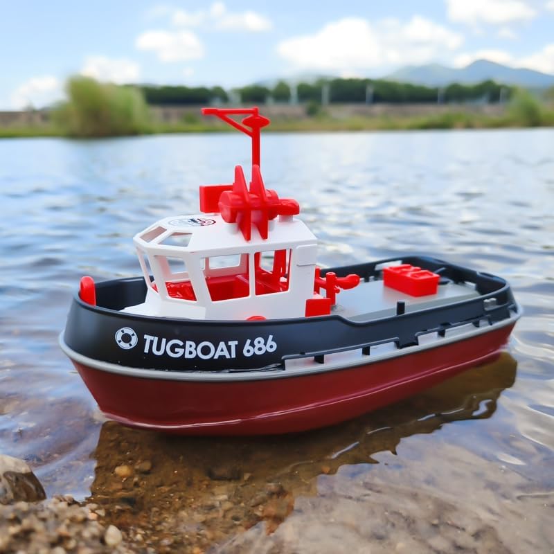 RC Boat, 1/72 2.4Ghz RC Tugboat, High-Speed Remote Control Boat Ship for Pools and Lakes with Low Battery Reminder Tugboat Water Toys RTR Version