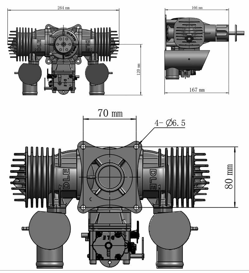 DLE 130CC Twin Cylinder Gasoline Engine with Electronic Ignition CDI & Muffler