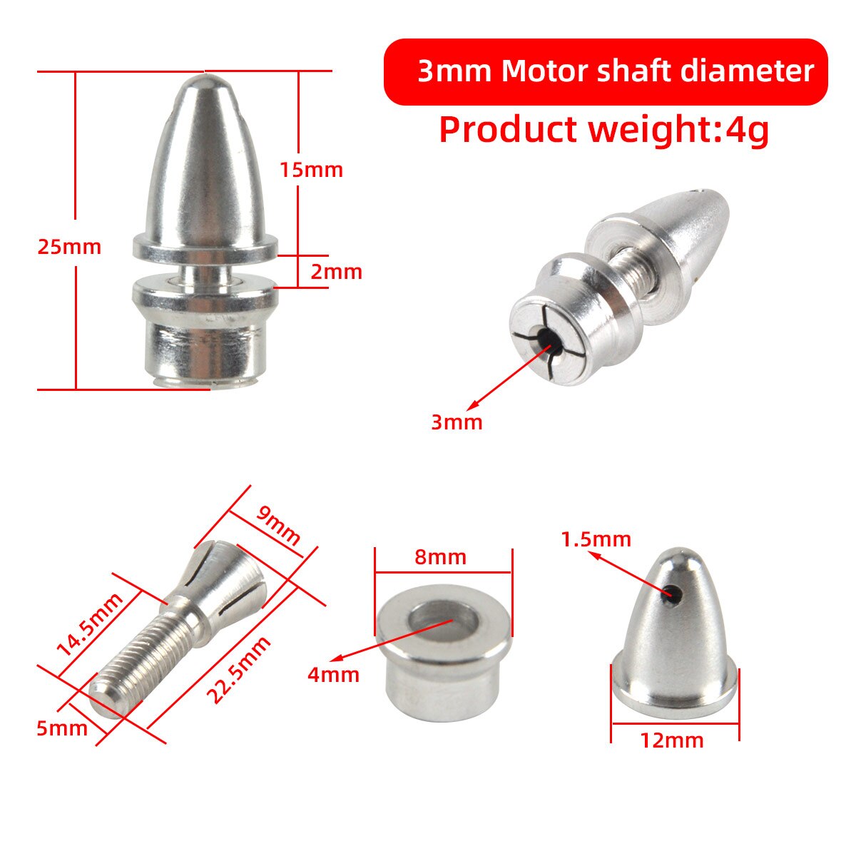 5pcs Aluminum Motor Prop Holder Fixture Clamp Propeller Adapter For Motor Shaft 2MM 3MM 4MM 5MM 6MM 8MM