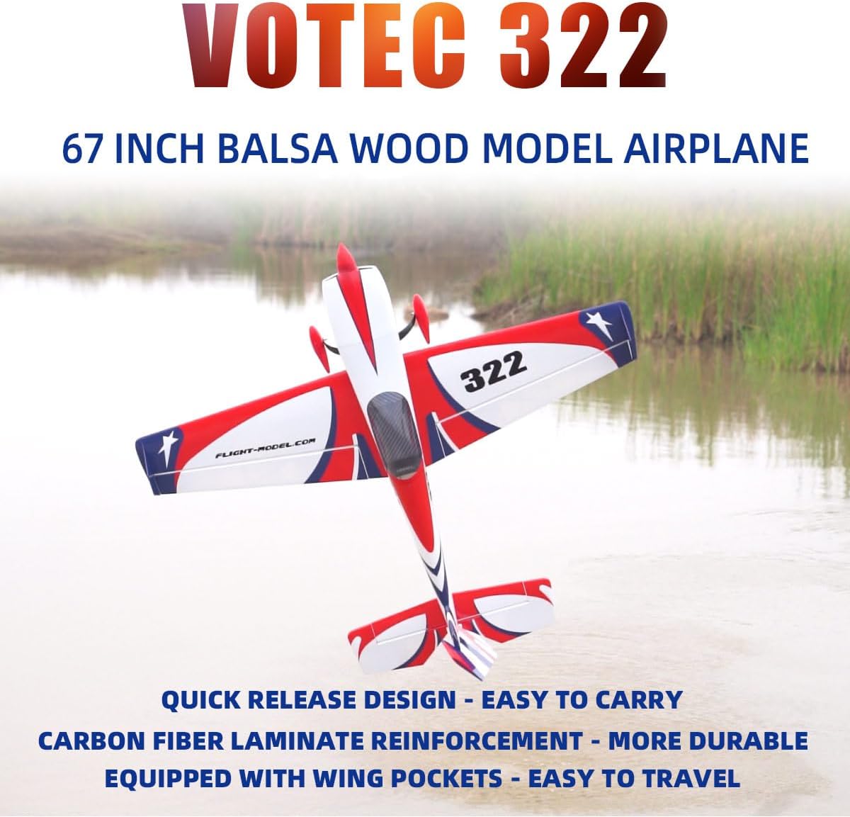 VOTEC 322 67in Fixed Wing Electric RC Model Airplane-PNP Version GA2000R-7 Moto (White)