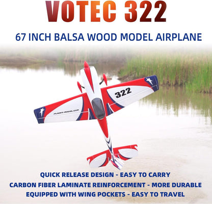 VOTEC 322 67in Fixed Wing Electric RC Model Airplane-PNP Version GA2000R-7 Moto (White)