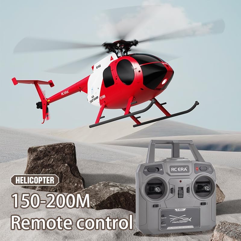 PurAr RC Helicopter MD500 C189 Helicopter with Single-Rotor, 1/28 2.4G 4CH 6-Axis Gyro, Dual Brushless Motors Little Bird Aircraft Ready to Fly for Beginners RTF Version (Red and White)